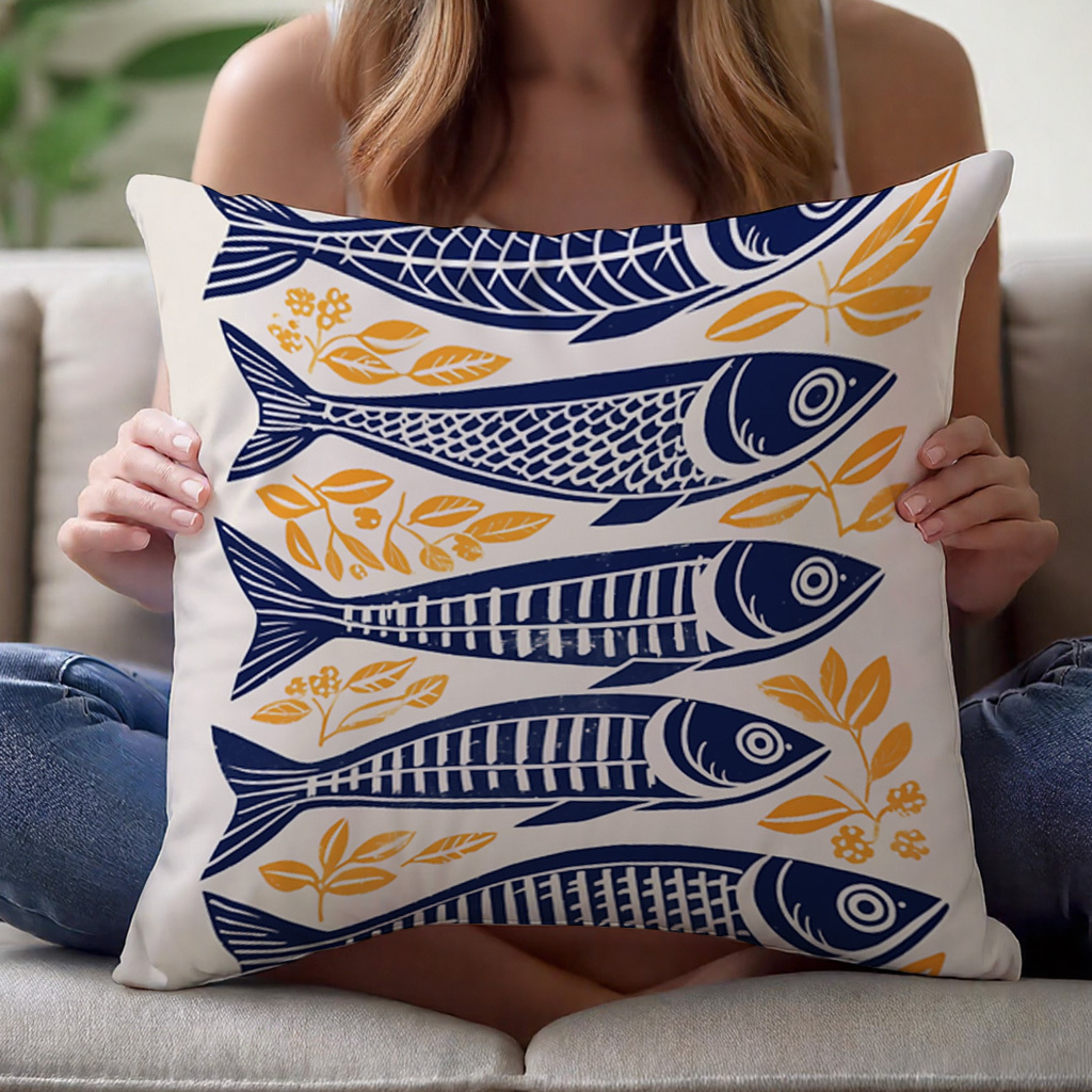Pillow Insert 18X18 - غطاء وسادة دنماركي بنقشة السردين الخشبية،