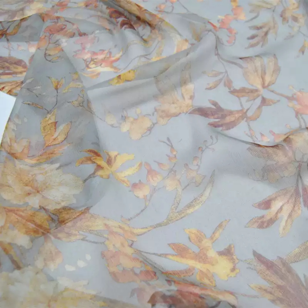Vintage Home Textiles - قماش شيفون كريب حرير أزرق بتصميم