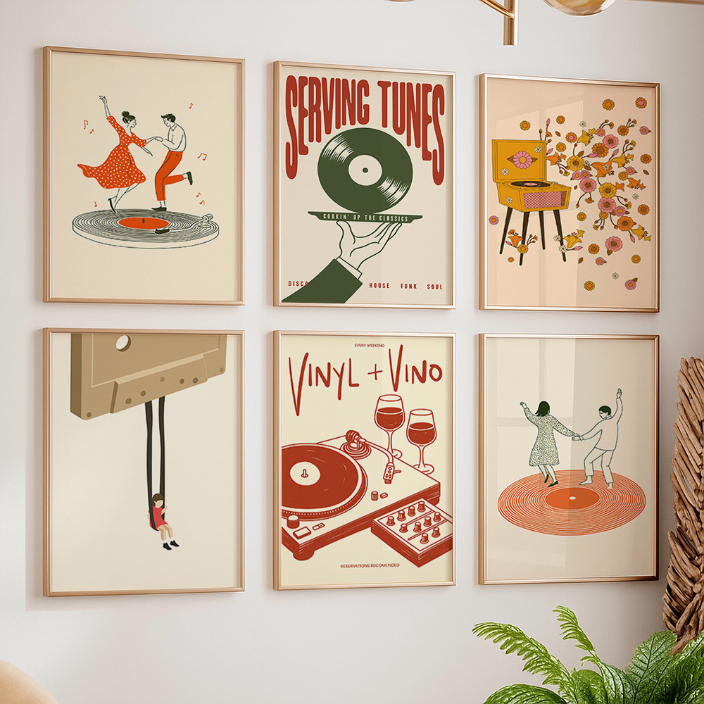 Vintage Home Textiles - لوحة قماشية موسيقية عتيقة الطراز بدون