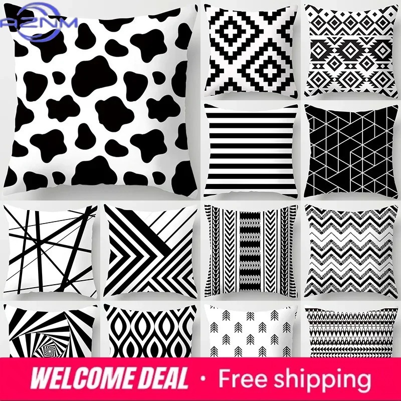 Home Lines Textiles - غطاء وسادة مزخرف بخطوط سوداء لغرفة