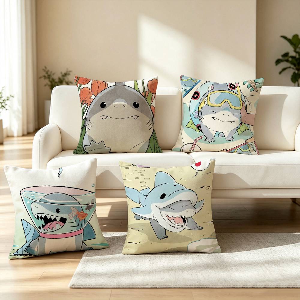 Home Landing Textiles - غطاء وسادة لطيف بتصميم جيف القرش