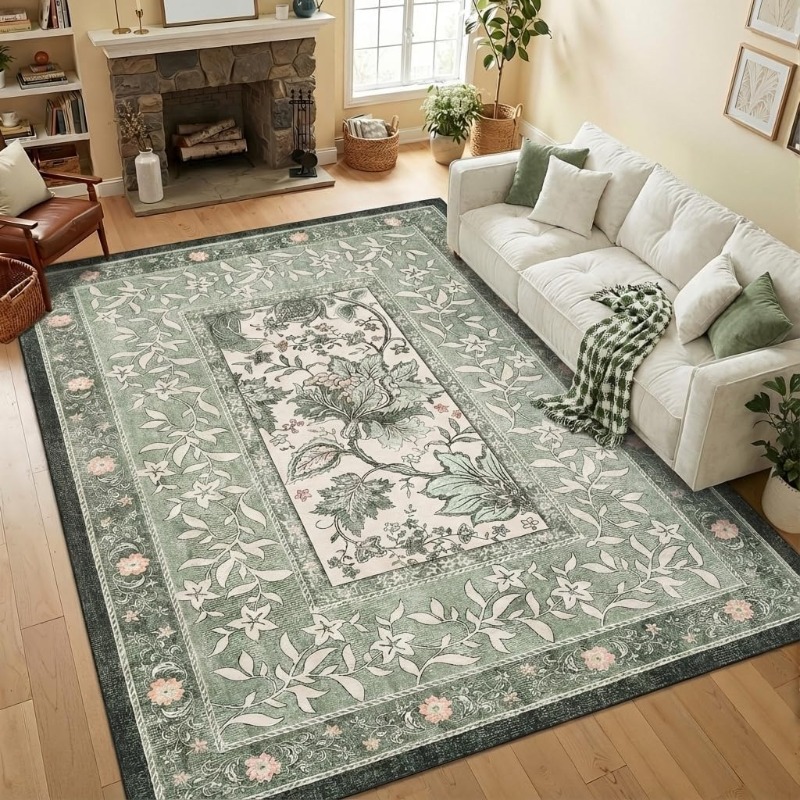 Home Lines Textiles - سجادة بطبعة نباتية عتيقة لغرفة المعيشة،