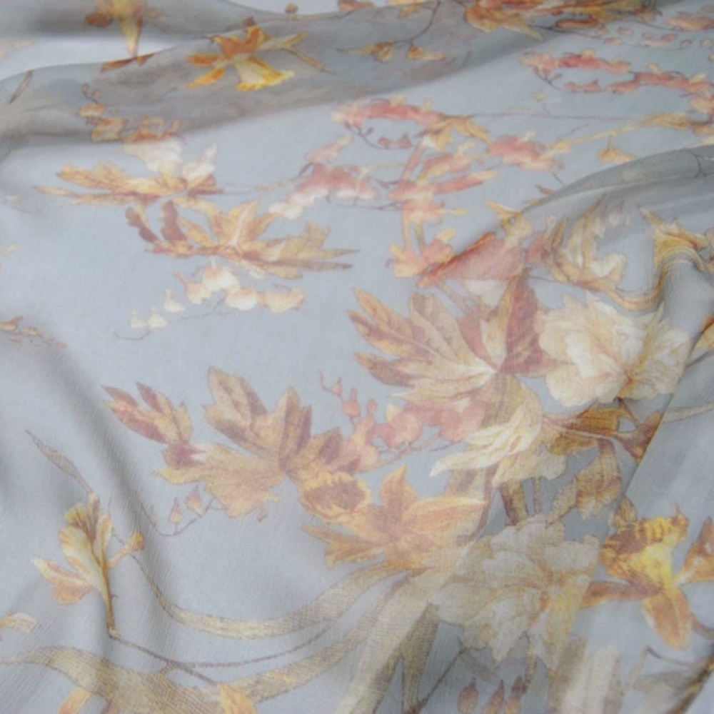قماش شيفون كريب حرير أزرق بتصم - مراجعة Vintage Home Textiles وسعره