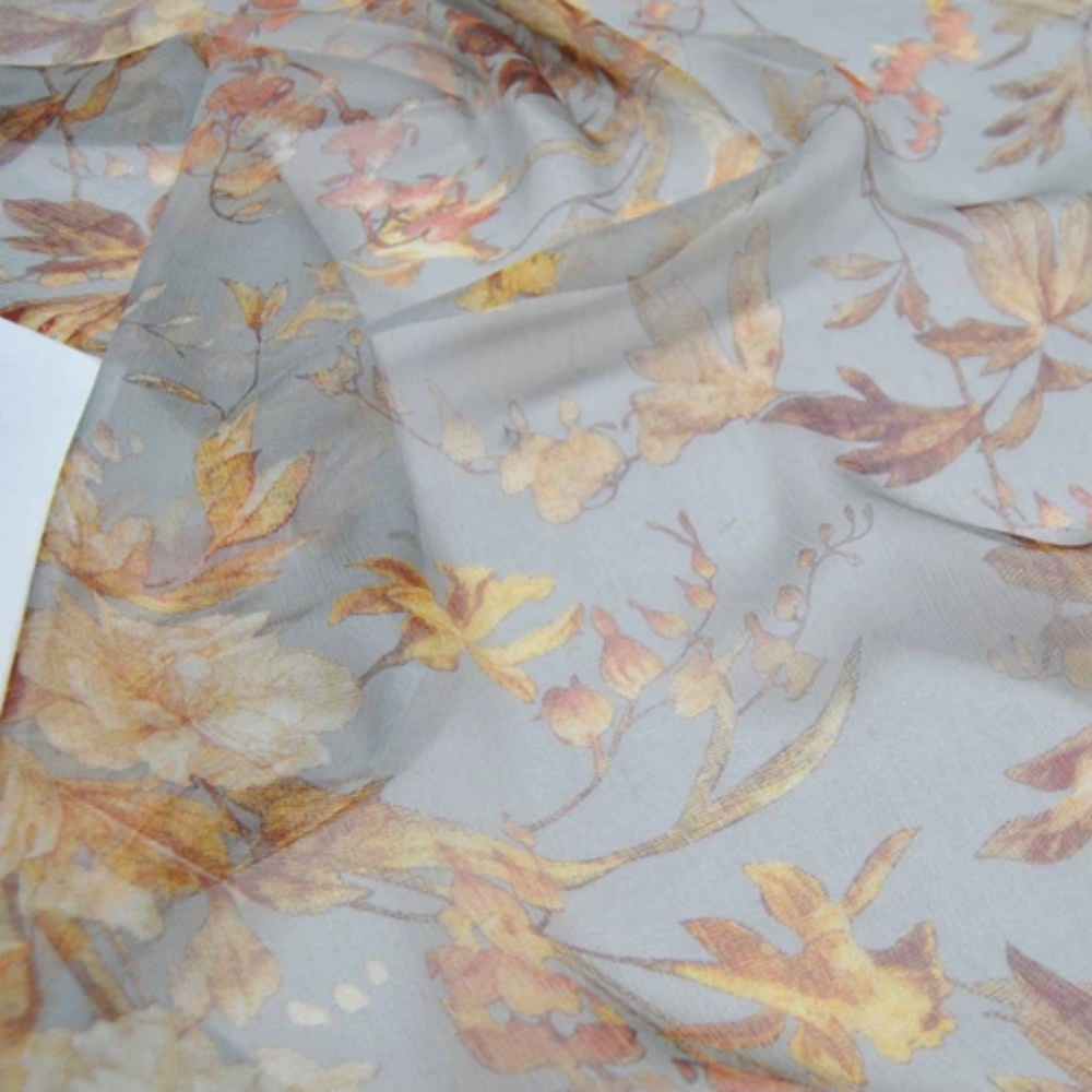 قماش شيفون كريب حرير أزرق بتصم - مراجعة Vintage Home Textiles وسعره